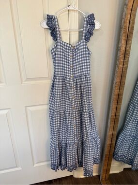Blue Gingham Ruffle Strap Women’s Sundress